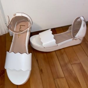 White Pleather Scolloped Platforms